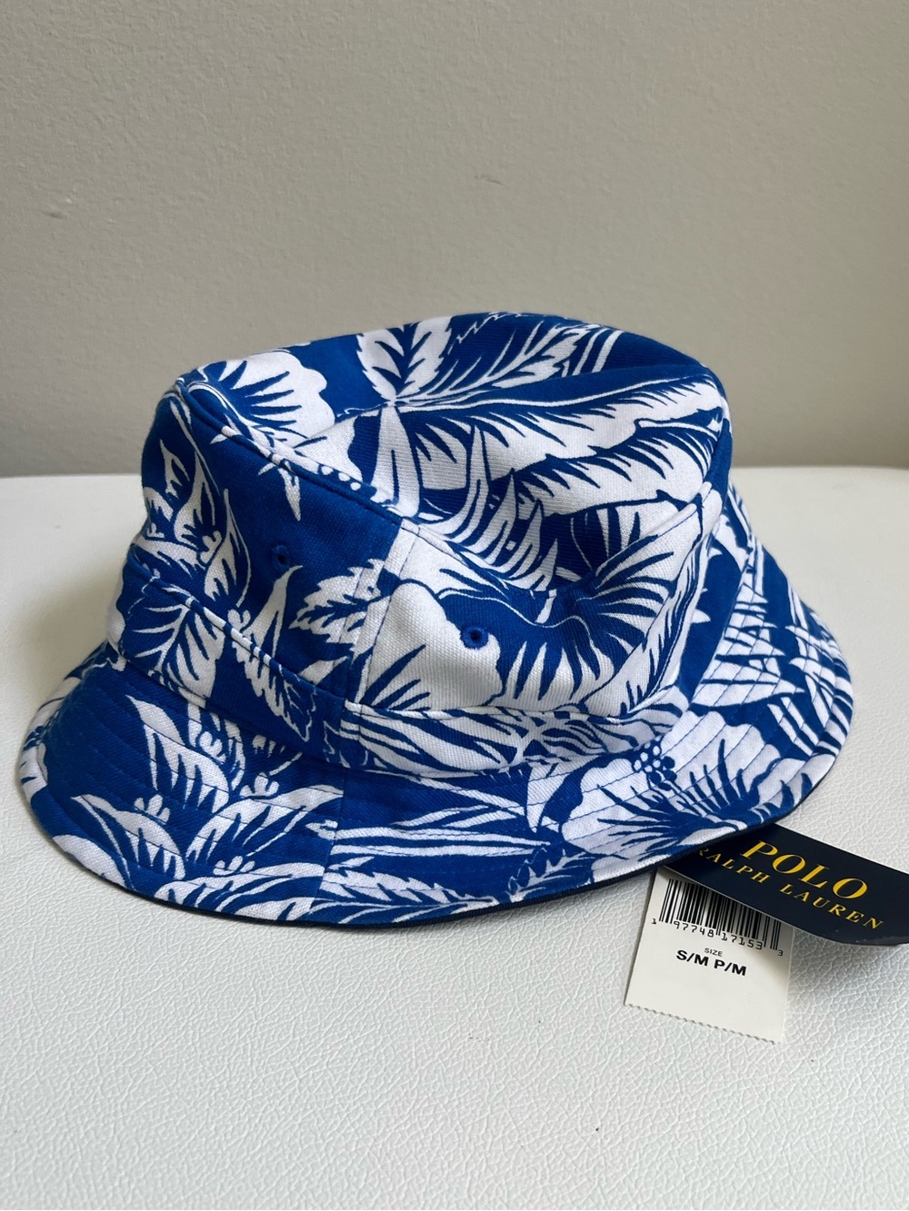 Polo Ralph Lauren Blue & White Tropical Bucket Hat Size S/M